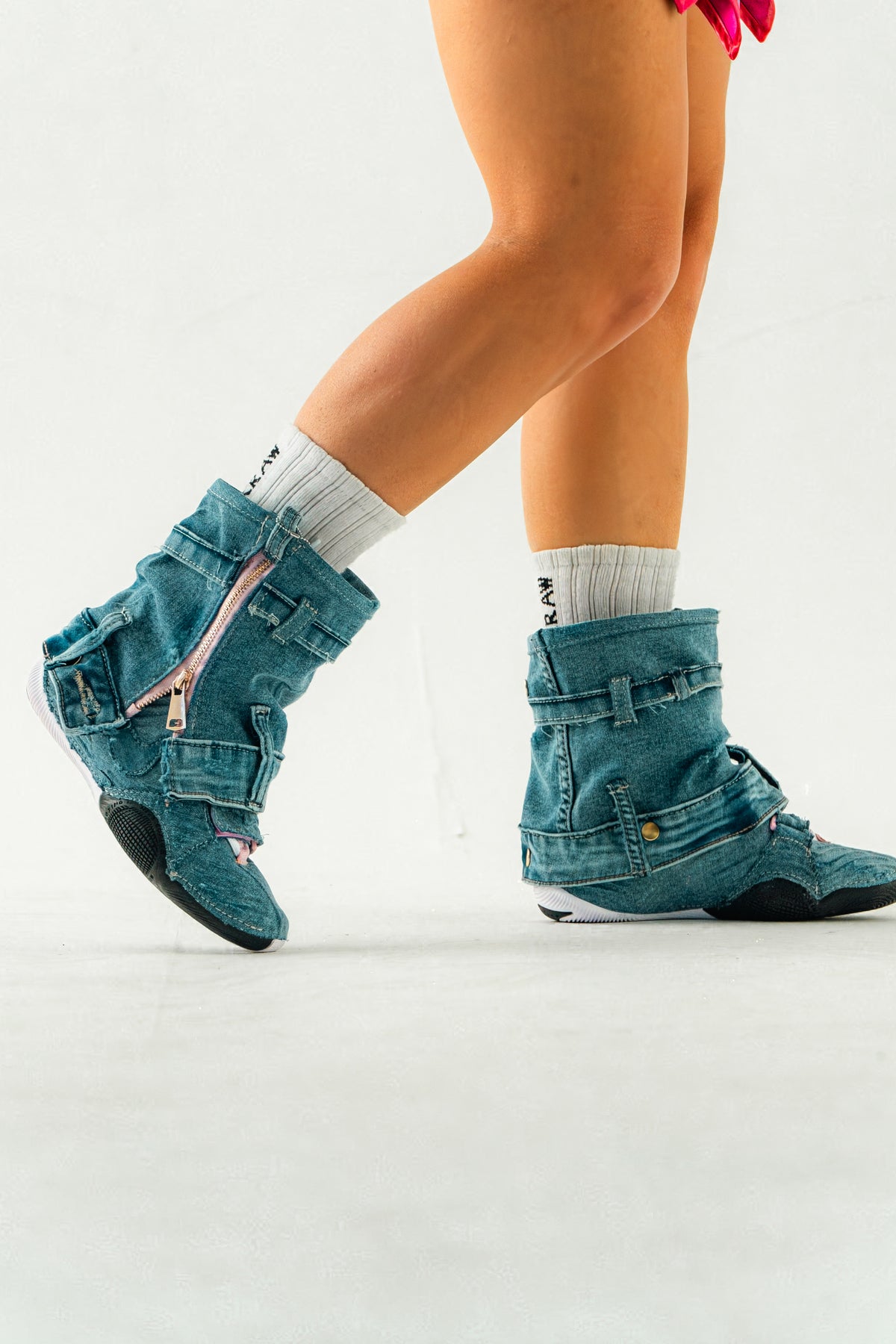 Erika Night's reconstructed denim shark boot, a Nike HyperKO 3 rebuilt by hand by Art of War Studio