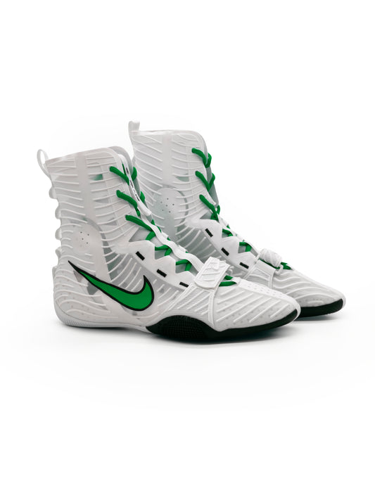 Shamrock Swoosh custom HyperKO 3 boxing boot by Art of War Studio