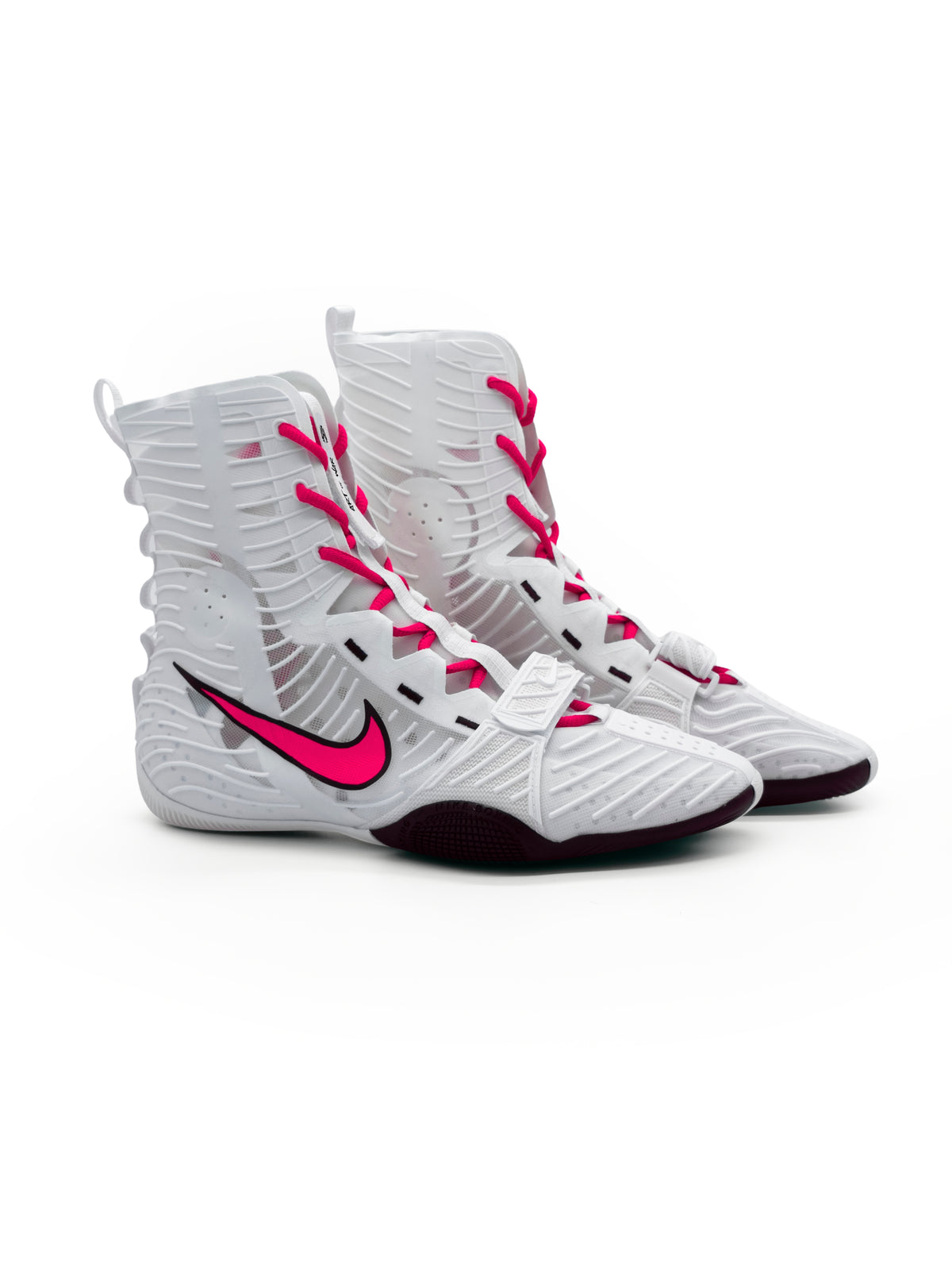 Neon Pink Swoosh custom HyperKO 3 boxing boot by Art of War Studio